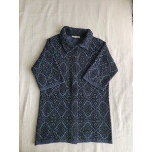 Chiaramente Womens M Sweater Long Cardigan Button Wool Blue Aztec Casual Pockets